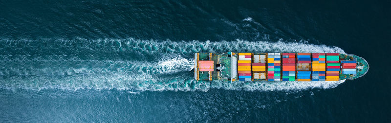 High angle view of ship in sea