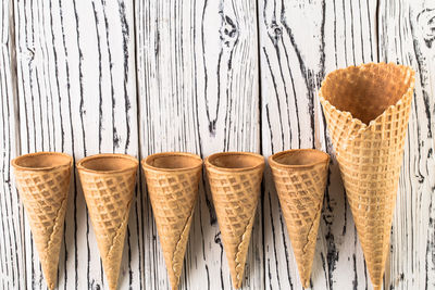 Close-up of ice cream on wooden floor