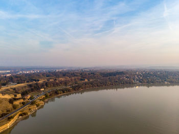 Aerial view of city against sky