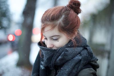 Close-up of girl in snow