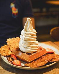 Close-up of dessert in plate on table