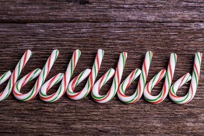 Close-up of multi colored candies on table