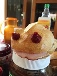 Close-up of dessert served on table