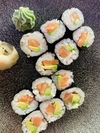 High angle view of sushi on table