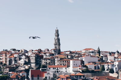 Clerigos church amidst cityscape against sky