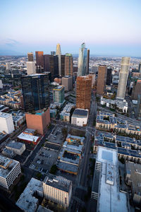 The downtown los angeles california and the city traffic at dusk