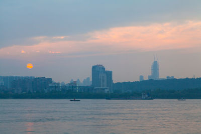 City skyline at sunset