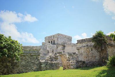 Exterior of mayan ruins against sky