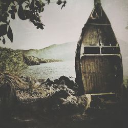 Close-up of built structure against clear sky