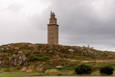 The torre de hercules, an ancient roman lighthouse and a symbol of la coruña, galicia, spain,