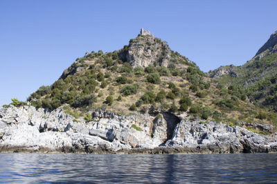 Scenic view of mountain against clear sky