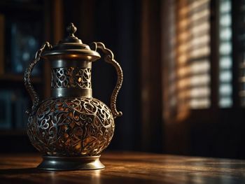 Close-up of trophy on table