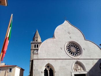 Low angle view of building against clear blue sky