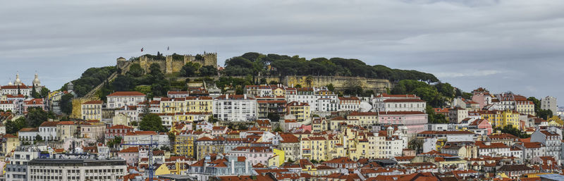 Aerial view of townscape against sky