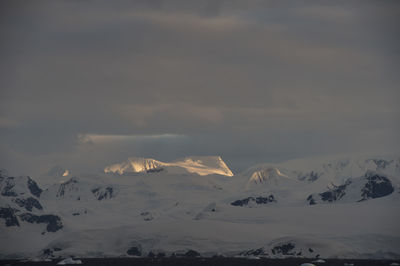 Snow covered landscape against sky