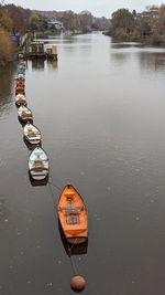 High angle view of boat in lake