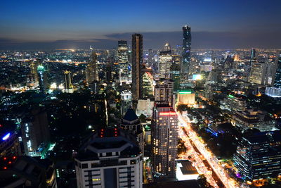 Aerial view of city at night