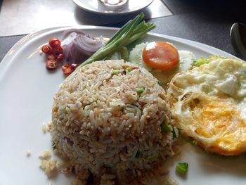 High angle view of food in plate