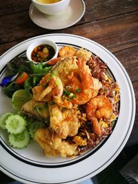 High angle view of meal served on table