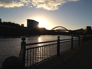 Bridge over river at sunset