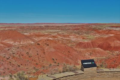 High angle view of viewpoint in dessert against sky