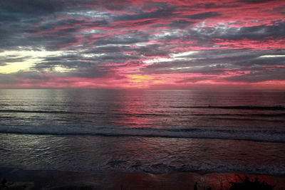 Scenic view of sea against dramatic sky