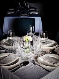 Glasses on table in restaurant