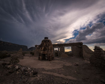 Rock formations on landscape against sky