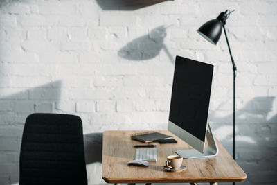 High angle view of laptop on table