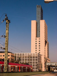 Low angle view of skyscraper against clear sky