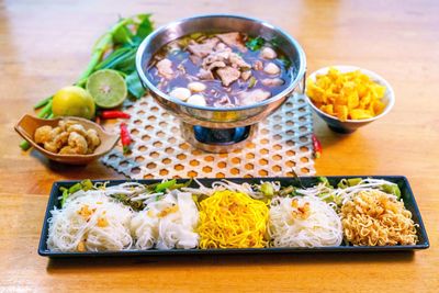 High angle view of food on table