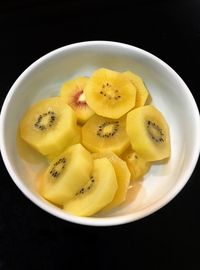 High angle view of fruits in bowl on table