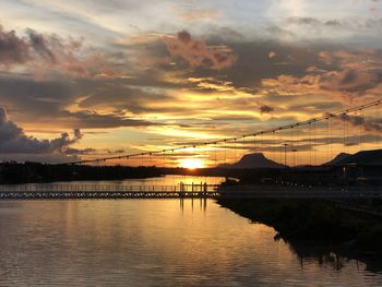 Scenic view of lake against sky during sunset