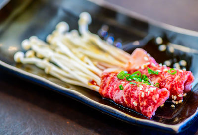 Close-up of sushi in plate on table