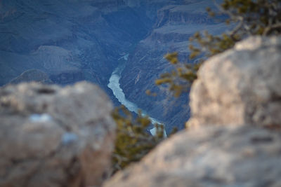 High angle view of rocks in winter