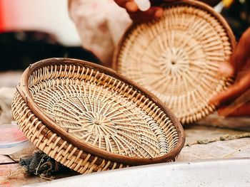 Close-up of wicker basket on table