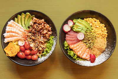 High angle view of food in plate on table