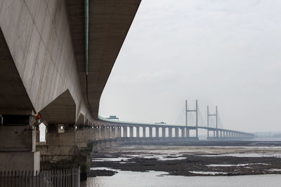 Bridge over sea against sky in city