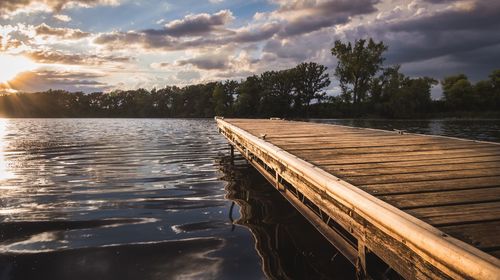 Scenic view of lake against sky during sunset