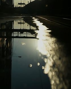 Close-up of illuminated reflection in water