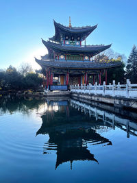 View of pagoda against sky in lake