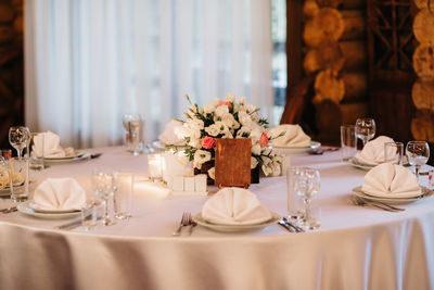 Flower pot on table at home