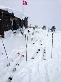 Ski lift over snow covered field