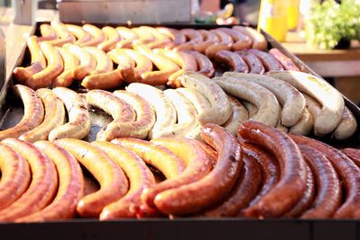 Grilled spicy sausage in row