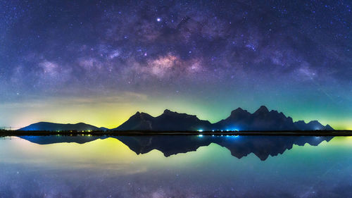 Scenic view of lake against sky at night