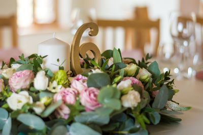 Close-up of rose plant on table