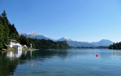 Scenic view of lake against clear sky