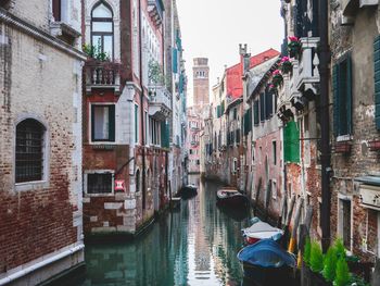 High view of canal amidst buildings in city