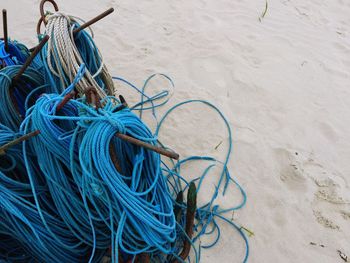 High angle view of rope at beach