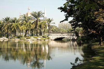 Scenic view of lake against trees